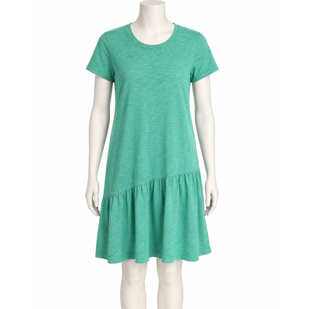 WILT Drop Torso Slant Hem Dress Teal Lagenlook Artsy Boho 100% Cotton Size M